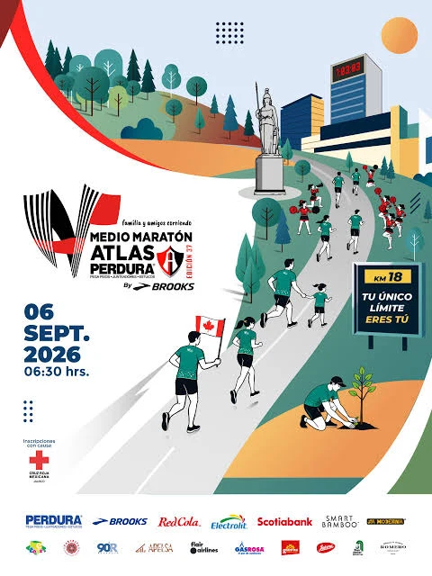 Official poster of the 37th Atlas Perdura Half Marathon 2026 in Guadalajara, September 6, 2026 at 6:30 AM