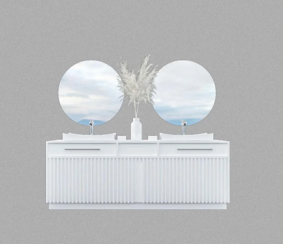 Lavabo doble presidencial con espejos circulares — Baño móvil Luvory